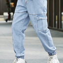 Manfinity Homme Loose Fit Men's Cotton Flap Pocket Side Jogger Jeans Going Out Hang Out Work College Work, Light Blue, XL