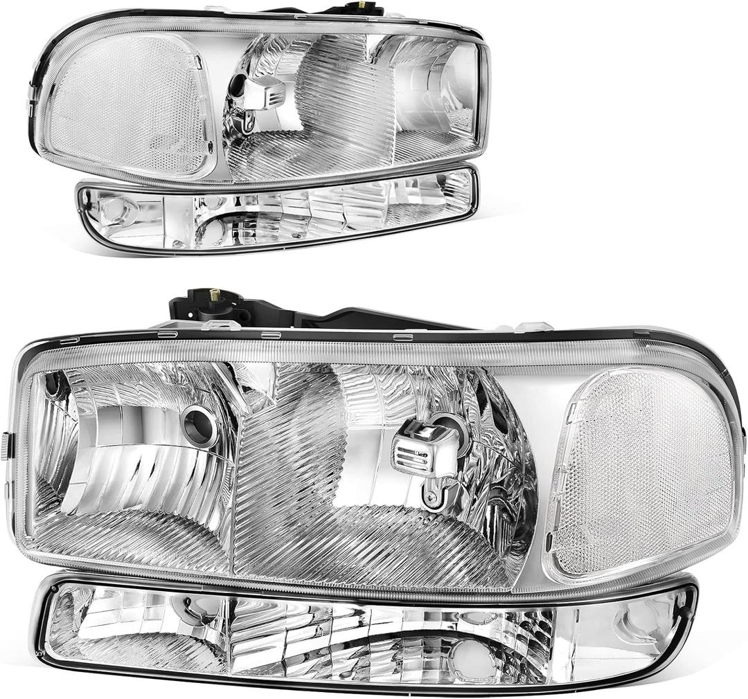 AUTOSAVER88 Headlight Assembly Compatible with 99-06 GMC Sierra 1500 2500/01-06 Sierra 1500HD 2500HD 3500/2007 Sierra 1500 1500HD 2500HD 3500 Classic / 00-06 GMC Yukon XL Headlamp Chrome Housing (OE - Chrome/Clear/Clear)