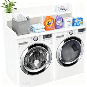 NAT Maya 2-Tier Washer and Dryer Countertop, 54" W x 27.6" D Laundry Room Organization,Washer Dryer Topper Storage for Folding Clothes Over Washer and Dryer-White, Extra Large