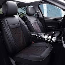PLTCAT 2 Front Car Seat Covers Set, Car Seat Cushions with PU Leather Fit for Most Cars, Suvs, Vans Trucks(Black and Red, 2 PCS Front)