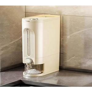 IEEK 25 Lbs Rice Dispenser, Large Cereal Dry Food Storage Containers with Measuring Cup and Lid, Moisture Proof Airtight Food Dispenser Bucket for Rice, Corn, Coffee Bean, Grain, Soybean and Oatmeal, White