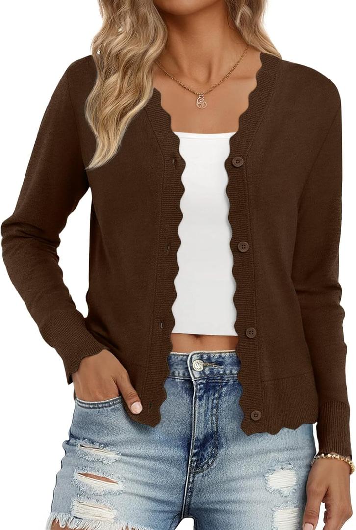 LILLUSORY Womens Cardigan Sweaters Long Sleeve Casual Lightweight Button Down V-Neck Fall Clothes 2025 (Medium, Coffee)