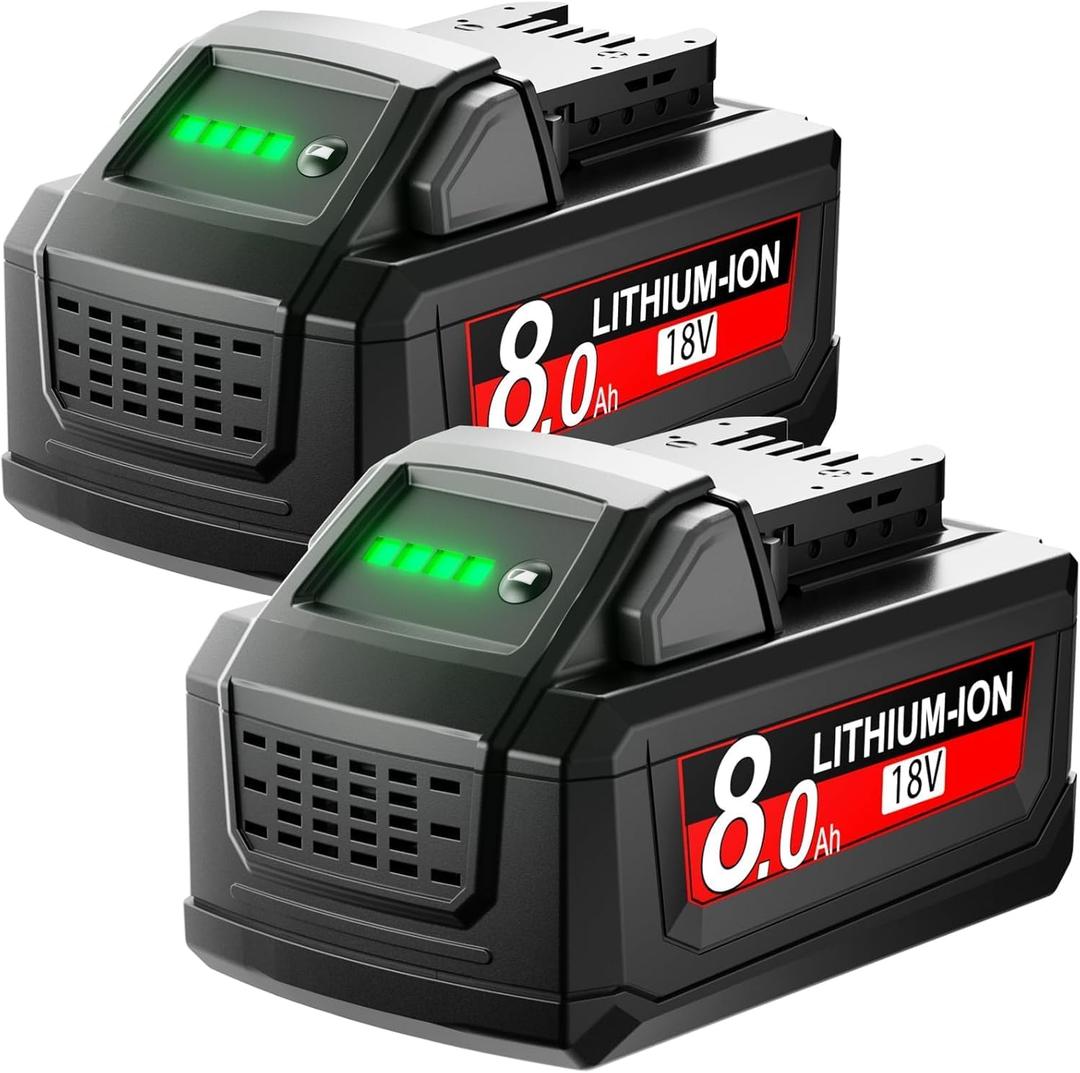 Replacement for Milwaukee M18 Battery Lithium XC 8.0Ah Compatible with Milwaukee 18V 48-11-1815 48-11-1820 48-11-1840 48-11-1850 48-11-1860 Cordless Tools Garage Outdoor Professional 2pack