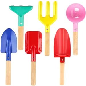 Amazon.com: Beach Toys for Kids, 6Pcs 8'' Kids Gardening Tools Sand Toys Set, Metal Garden Tools with Sturdy Wooden Handle, Cylinder, Spoon, Fork, Rake, Flat & Pointed Shovel, Gifts for Children : Toys & Games