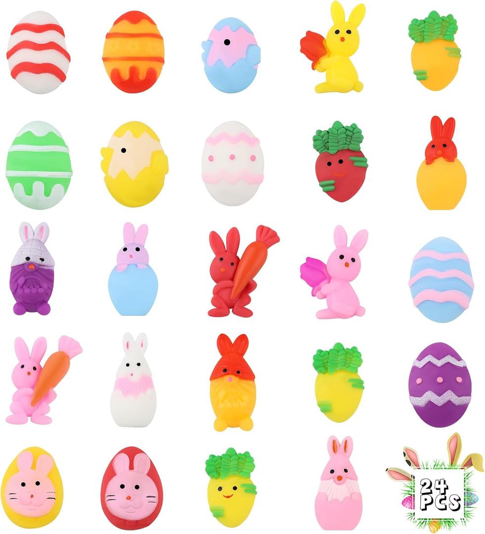 24 Pcs Easter Mochi Squishies Toys,Mini Chick Bunny Mochi Squeeze Easter Toys for Kids Party Favor,Cute Stress Relief Easter Egg Filler Basket Stuffer Gifts