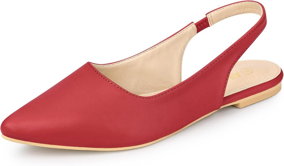 Allegra K Women's Pointed Toe Pumps Slingback Flat Red Pumps 8.5 M US