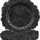 uxcell 10pcs Reef Charger Plates Bulk, 13 Inch Plastic Floral Charger Plates, Round Plate Chargers for Dinner Wedding Party Event Table Setting Decoration Black