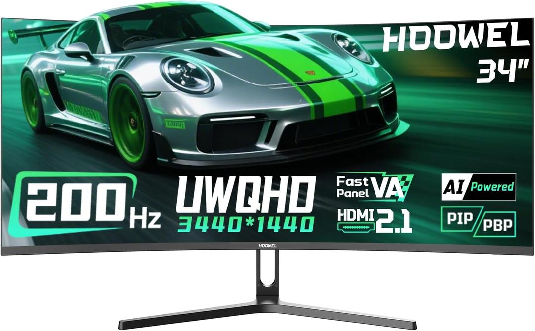 34 Inch Ultra Curved Gaming Monitor 200Hz UWQHD 34401440 Curved Monitor, HDMI 2.12 DP1.41 AI Crosshair 21:9 PIP/PBP, MPRT 1ms Fast VA Display (G34F1Q, One HDMI 2.1 Cable Included)