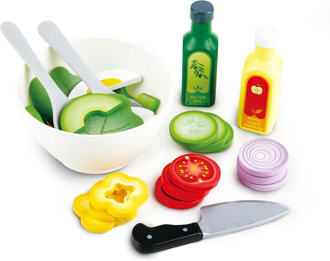 Hape Healthy Wooden Salad Playset| 39PCs Pretend Salad Play with Utensils and Ingredients for Toddlers Ages 3 Years and Up