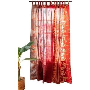 Cuisine Haven Assorted Vintage Silk Sari Curtain for Doorway, Sheer Bed Canopy, Patchwork Tapestry Window Treatment Curtains (84" x 43") Red