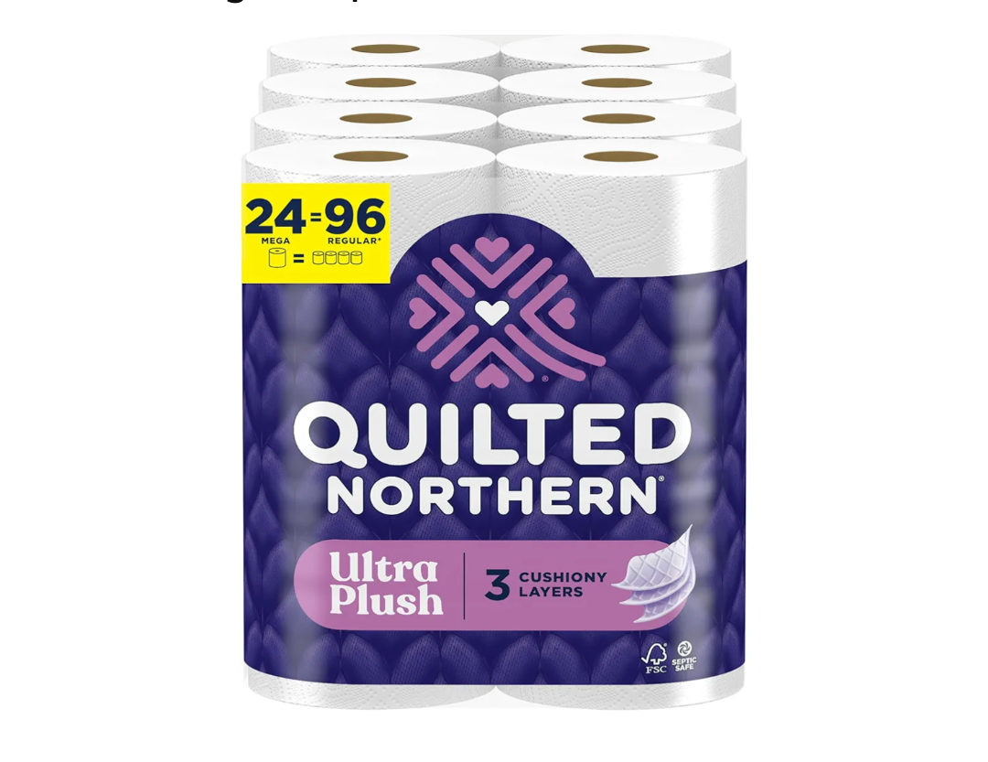 Quilted Northern Ultra Plush Toilet Paper, 32Mega Rolls = 96 Regular Rolls, 3X Thicker*, 3 Ply Soft Toilet Tissue