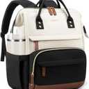 LOVEVOOK Laptop Backpack for Women, 17 Inch Work Business Backpacks Purse With Large Capacity, Waterproof Nurse Bag College Bookbag for School, Waterproof Casual Daypack for Travel (Beige-black)