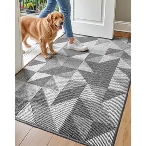 DEXI Front Door Mats for Entryway, 32x48 Non Slip Washable Low-Profile Entry Doormat, Absorbent Resist Dirt Inside Floor Entrance Mat, Patio, Grey/White