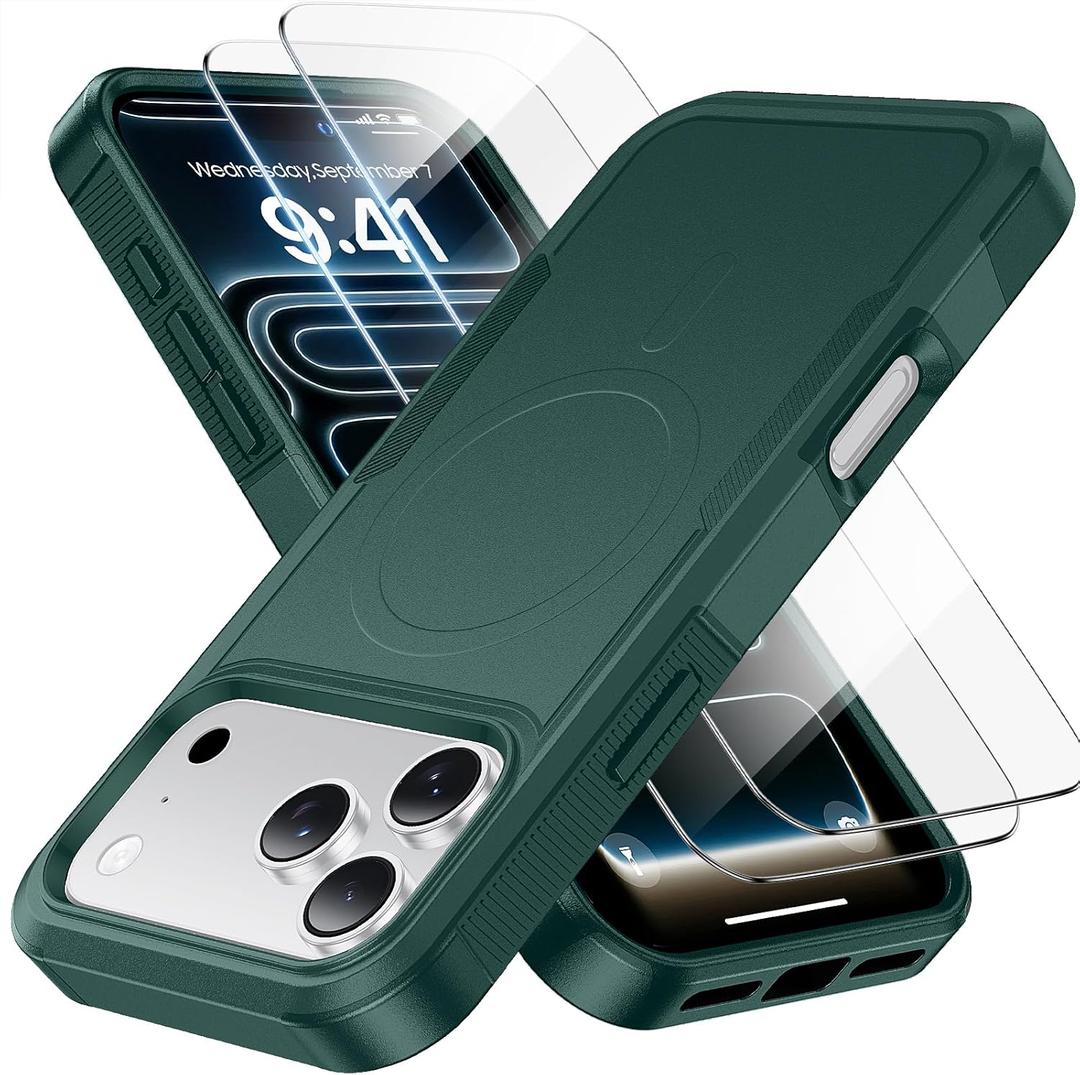 Magnetic for iPhone 17 Pro Case, Heavy Duty Protection, 23ft Military-Grade Drop Protection, Compatible with MagSafe, Tough Non-Slip, Matte Surface Phone case for iphone 17 Pro 6.3", Dark Green