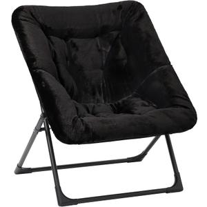 Comfy Saucer Chair for Adults, Soft Faux Fur Bedroom Chair, Accent Dorm Chairs, Flexible Living Room Reading Chairs, Oversized Folding Seat for Teens, X-Large, Black, 31.5 inches x 33.46 inches x 30.7 inches
