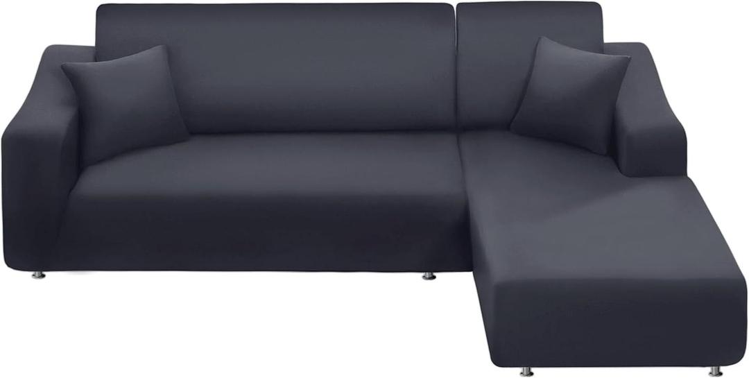 NAISI Couch Cover L Shape 2 Pieces Sofa Cover Soft Stretch Slipcovers with 2pcs Pillowcases Furniture Protector Sectional Couch Covers 3 Seater + 3 Seater(Dark Grey)