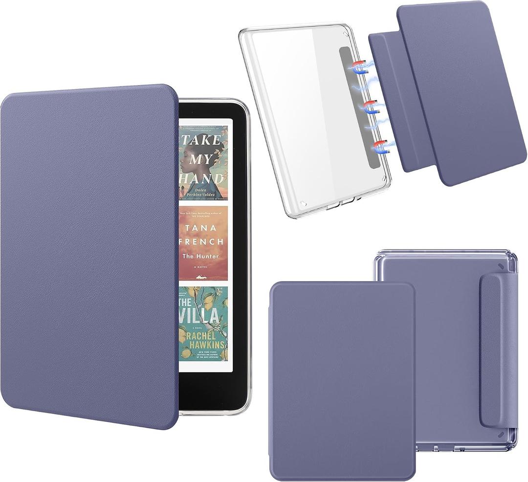 Magnetic Detachable Case for All-New 7" Kindle Paperwhite 12th Gen 2024 and Kindle Colorsoft Signature Edition, Light PU Leather Cover Case with Auto Wake/Sleep, Lavender Purple
