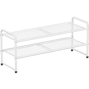 SUFAUY 2 Tier Shoe Rack for Closet, Metal Mesh Shoe Organizer, Stackable Heavy Duty Shoe Shelf, White