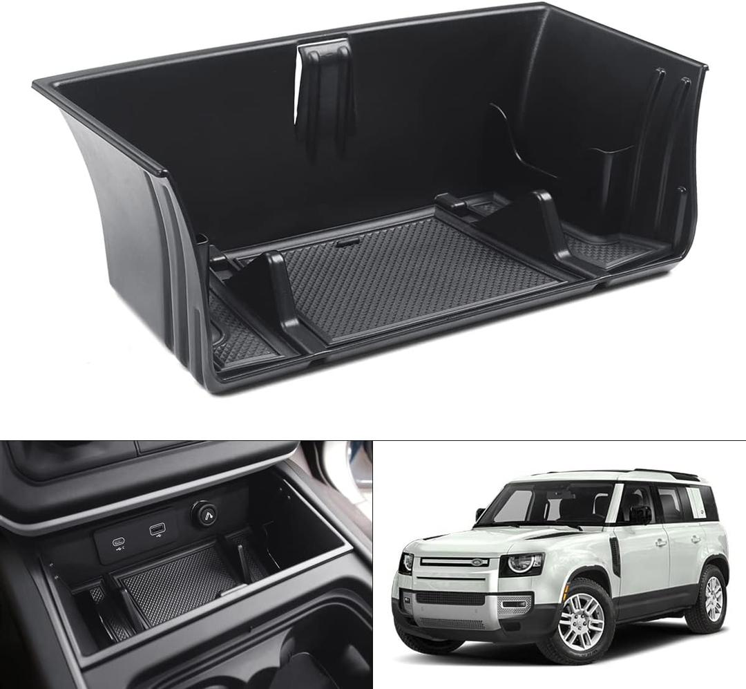 Karltys Center Console Organizer Tray for Land Rover Defender Accessories 90 110 130 2020-2025, Durable ABS Middle Console Organizer Central Storage Box with Non-Slip Mat