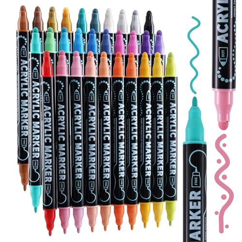 Nauets 24 Colors Dual Tip Acrylic Paint Markers, Dot & Fine Tip Acrylic Paint Pens for Rock, Wood, Fabric, Canvas, Glass, Paper, Ceramic, Scrapbook, Egg, DIY Crafts Supplies-Photo Album Supplies