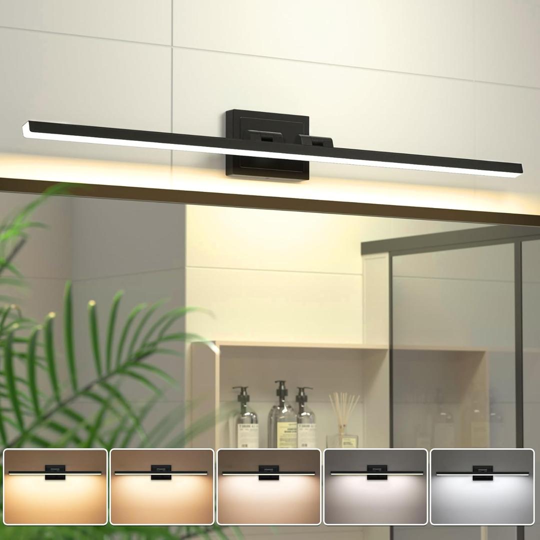 VOLISUN Modern Bathroom Vanity Light 39.4 inch, Rotatable, 24W Dimmable 5CCT Led Bathroom Light Fixture Over Mirror, Black Bar Vanity Light for Bathroom Mirror Cabinets-ETL Certificated