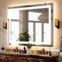 GLSLAND 30"x40" LED Bathroom Mirror with Lights, Dimmable Front and Backlit Vanity Mirrors, Wall Mounted Anti-Fog Lighted Mirror, Horizontal/Vertical Hanging (White)