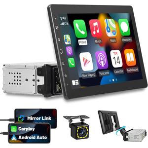 10.1 Inch Single Din Car Stereo Carplay, Removable Touch Screen Car Radio Android Auto, Detachable Screen 1 Din Head Unit Bluetooth Hands-Free Call, FM Audio Receiver with Mirror Link, Backup Camera
