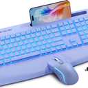 Purple Keyboard and Mouse Wireless Combo, 4000mAh Rechargeable Backlit Quiet Keyboards mice Set, USB Ergonomic Key Board with Wrist Rest & Phone Holder for PC, Mac, Windows, Natural Soft Typing