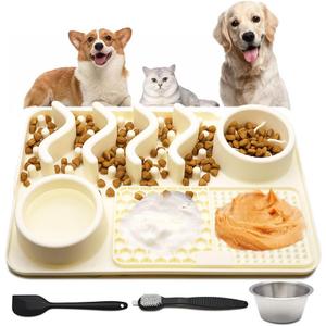 Slow Feeder Mat, Silicone Lick Mat with Suction Cups for Dog Cat, Puzzle Snuffle Mat for Pet Smell Training Bored Puppy, Interactive Sniff Mat Slow Eating Keep Busy (Beige)