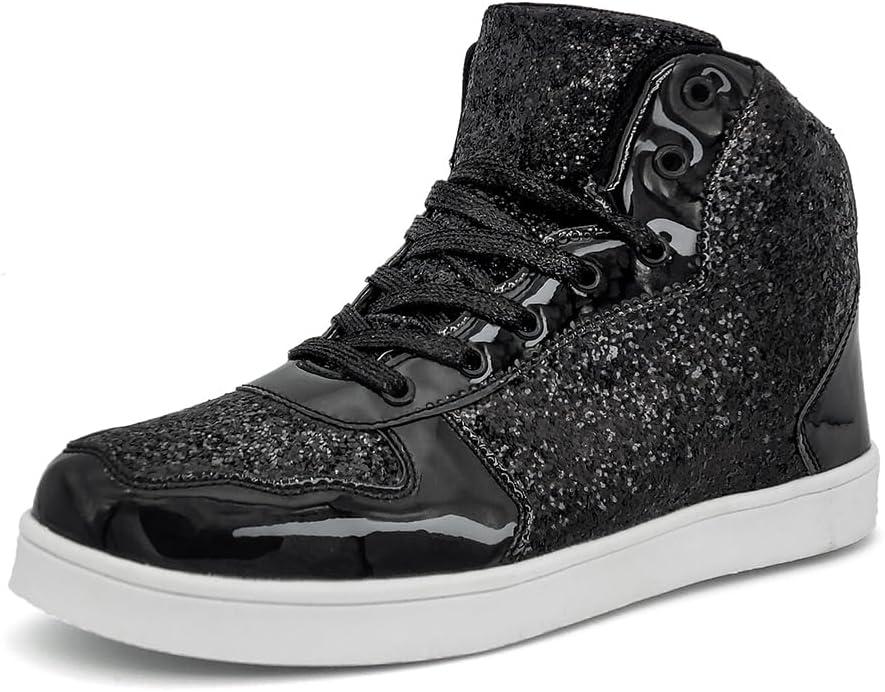 Umerigo Womens Fashion Glitter Shoes Bling Sparkly Shiny High Top Lace Up Sequin Casual Sneakers, Size 4 Big Kid
