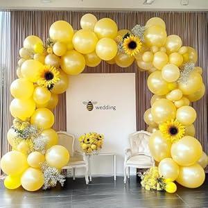 Pastel Yellow Balloon Garland - Double Stuffed Light Yellow Balloons Different Sizes Pearl Balloon Arch Kit For Easter Honey Bee Birthday Bridal Baby Shower Sunflower Party Decorations