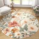 jinchan Floral Round Rug 4ft Area Rug Indoor Circle 4' Round Washable Modern Oriental Flower Print Non Slip Carpet for Living Room Dining Room Bedroom Entryway Office Decor Pink/Grey