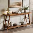 ChooChoo 70.9 Inch Long Console Tables for Entryway, Wood 2-Tier Entry Hallway Table, Narrow Sofa Table Behind Couch Table for Living Room, Entrance, Walnut, 70.9 inches x 11.8 inches x 31.5 inches