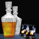Whiskey Decanter  Elegant Liquor Decanter Set  Glass Liquor Bottle for Whiskey, Tequila and Brandy  Sophisticated Sparkling Design  Set of 2 Premium Decanters for Alcohol