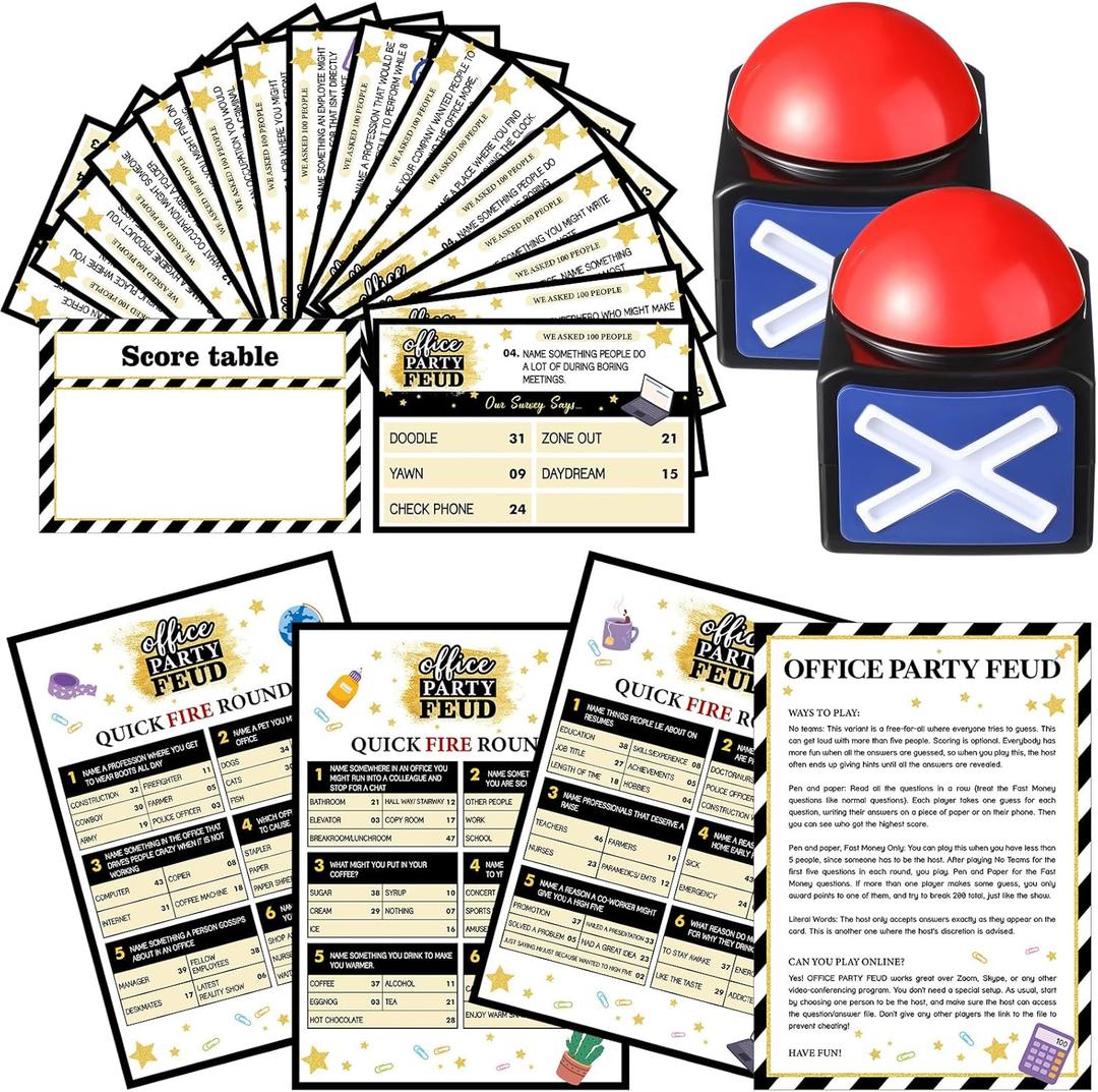 VioraWhite Friendly Feud Games for Adults with 2 Buzzers Family Bachelorette Office Team Building Adults Holiday Work Feud Trivia Quiz Board Games(Classic)