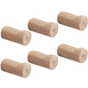 NearMoon Wood Wall Hooks, Natural Wooden Coat Hooks- Modern Handmade Decorative Hat Hangers Wall Mounted, Heavy Duty Rustic Pegs for Hanging Towel Bag Clothes, 6 Pack (Beech)