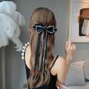 3 x Elegant Rhinestones Hair Clip Big Bow Hairpins For Girls, Ribbon Long Tassel Rhinestone Headband Hair Clips Accessories French Design Barrettes Fashion Hair Styling Accessories (Black)