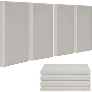 4 PCS Fabric Acoustic Panels,24''x12''x2'' Sound Proof Panels for Walls,Acoustic Wall Panels, Self-adhesive Soundproof Wall Panels for Echo Absorption for Home Studio Office (flaxen