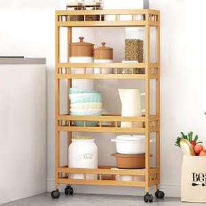 4-Tier Bamboo Kitchen Rolling Cart Removable Wood Trolley Island Cart, Utility Cart Multi-Layer Storage Shelf Rack on Wheels (19.7" L X 7.1" W X37.8 H)