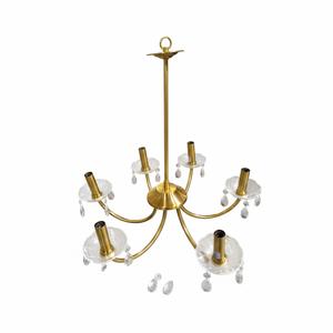 Gold Brass 6 Arm Chandelier with Crystal Pendant Cups 