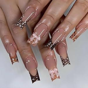 MISUD Press on Nails - Long Square Fake Nails with Pink Cheetah, Acrylic Y2K Charms Design 24 pcs MISUD Press on Nails - Long Square Fake Nails with Pink Cheetah, Acrylic Y2K Charms Design 24 pcs