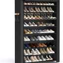 SONGMICS 10-Tier Shoe Rack, Shoe Storage Cabinet with Dustproof Cover, Free-Standing Shoe Storage Organizer for Closet, Entryway, Hold 40-50 Pairs of Shoes, for Sneakers, High Heels, Black URXJ36HV1