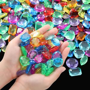 100 Pcs Toy Gems Pirate Treasure Jewels Bling Diamonds Jumbo Acrylic Large Fake Gems Vase Filler Multicolor Plastic Gemstones for Party Table Scatters Decorations Xmas Gift Filling Favors, 6 Styles