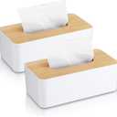 2 x Teenyyou 2 Pcs Tissue Box Cover Square Plastic Tissue Holders 5x9 Inch Holder Wood Cover Plate for Bathrooms, Kitchen, Office, Home, Bedroom Dresser, Countertop(White)
