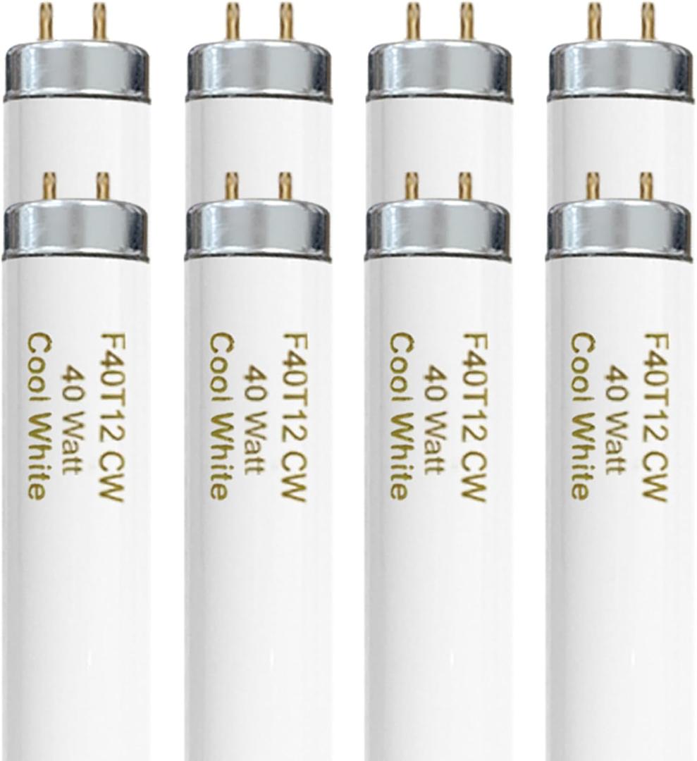 Konideke 8-Pack F40T12/841 Fluorescent Light Bulbs, 40W T12 Cool White 4100K, 48-Inch (4-Foot) Linear Tube, G13 Bipin Base