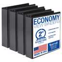 Samsill 2 Inch 3 Ring Binders, Economy Round Ring, Clear View Cover, 425 Sheet Capacity - for School, Home, Office - Black, 4 Pack