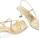 Modatope Womens Kitten Heel Strappy Thong Sandals Square Open Toe Flip Flop Heels (6.5)