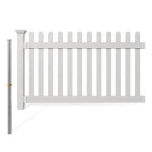 3.5ft H x 6ft W (1 Panel + 1 Post) No Dig WamBam All American Flat Top Fence Kit, White Vinyl Picket Fence, Easy Install Outdoor Barrier for Backyard or Patio, DIY Decorative Garden Border, ZP19084