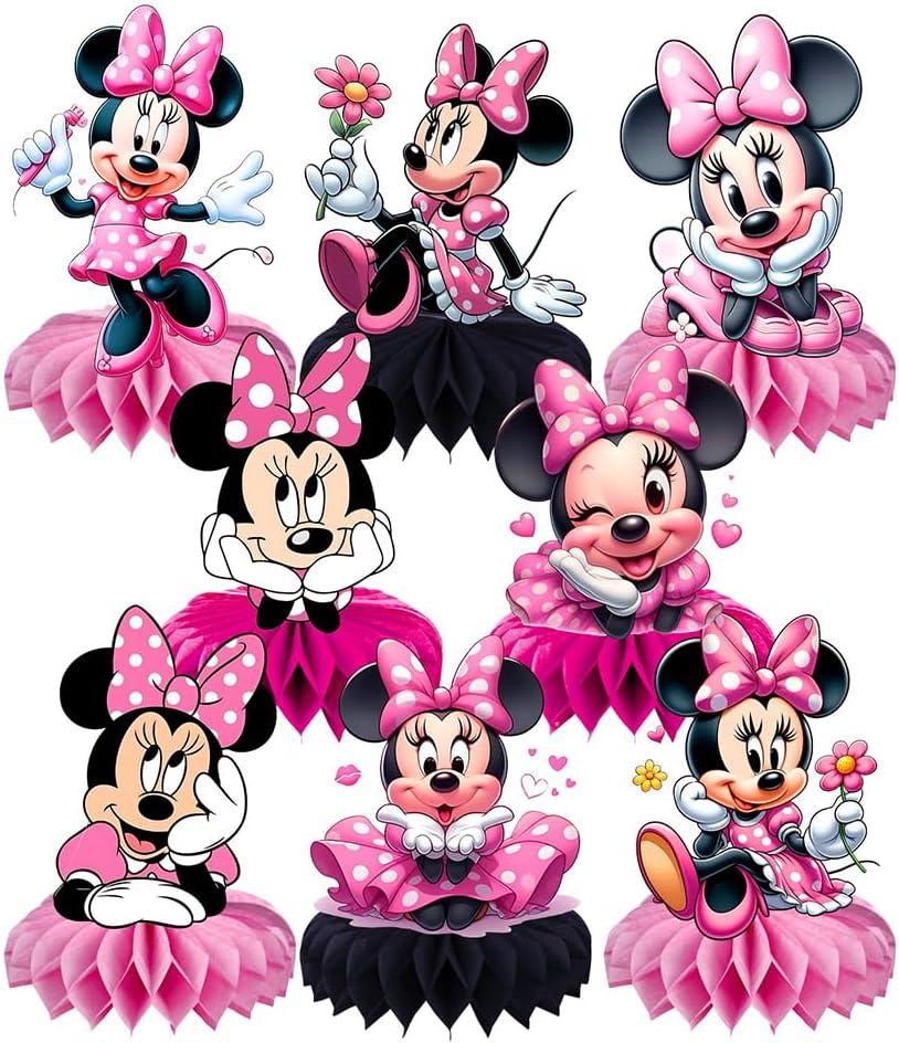 8Pcs Minnie Honeycomb Table Centerpiece, Minnie Birthday Party Supplies Table Decorations for Kids Party Decorations