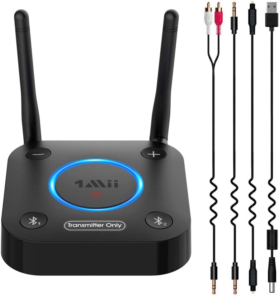 1Mii B06TX Bluetooth 5.2 Transmitter for TV to Wireless Headphone/Speaker, Bluetooth Adapter for TV w/Volume Control, AUX/RCA/Optical/Coaxial Audio Inputs, Plug n Play, aptX Low Latency & HD (B06TX_Black)